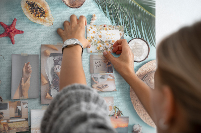 Kork-Pinnwand mit Motiv tropische Früchte und Strandaccessoires