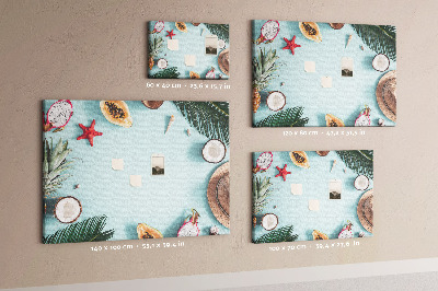 Kork-Pinnwand mit Motiv tropische Früchte und Strandaccessoires