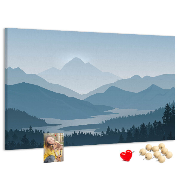 Korkbild Berglandschaft in Blautönen