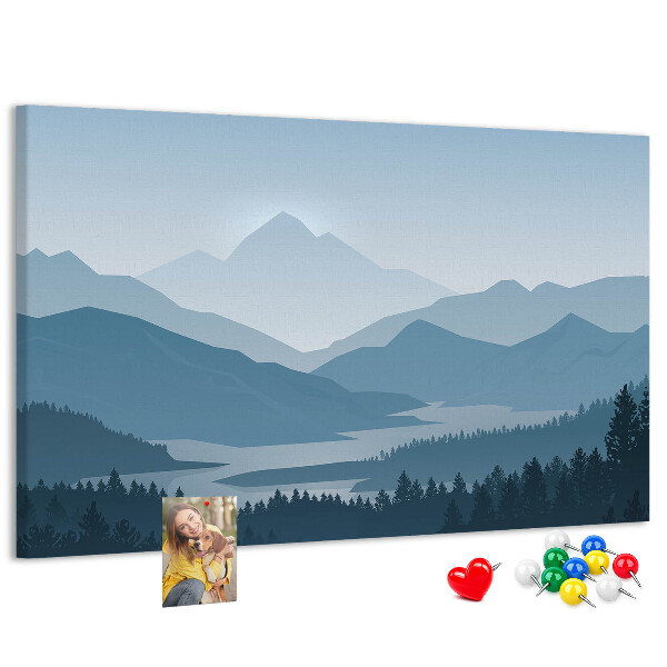 Korkbild Berglandschaft in Blautönen