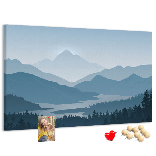 Korkbild Berglandschaft in Blautönen