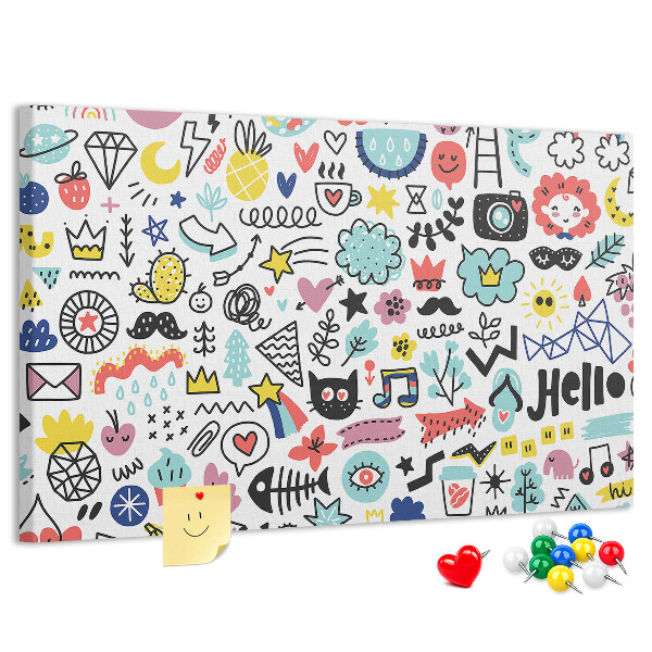 Bilder mit Korkrückwand farbenfrohe Muster mit gezeichneten Motiven