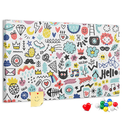 Bilder mit Korkrückwand farbenfrohe Muster mit gezeichneten Motiven