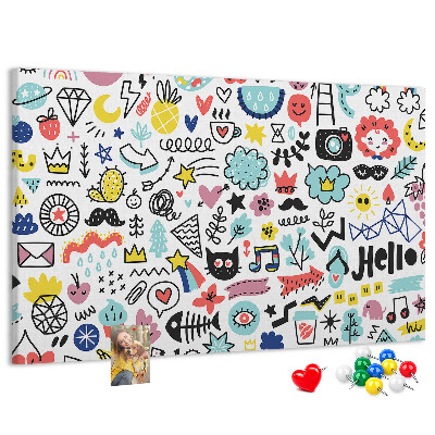 Bilder mit Korkrückwand farbenfrohe Muster mit gezeichneten Motiven