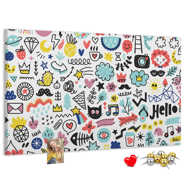 Bilder mit Korkrückwand farbenfrohe Muster mit gezeichneten Motiven