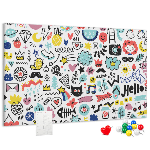 Bilder mit Korkrückwand farbenfrohe Muster mit gezeichneten Motiven