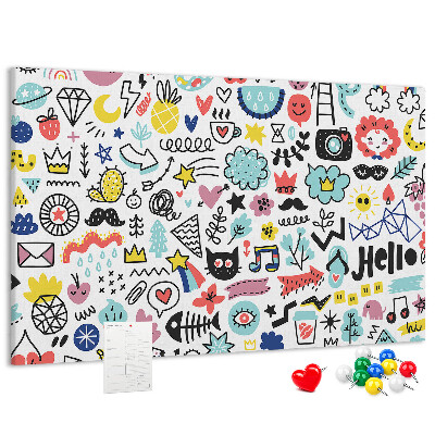 Bilder mit Korkrückwand farbenfrohe Muster mit gezeichneten Motiven