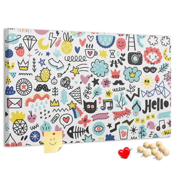 Bilder mit Korkrückwand farbenfrohe Muster mit gezeichneten Motiven
