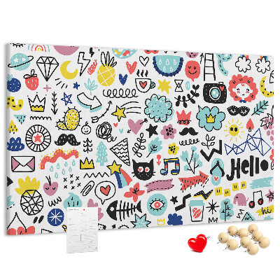 Bilder mit Korkrückwand farbenfrohe Muster mit gezeichneten Motiven