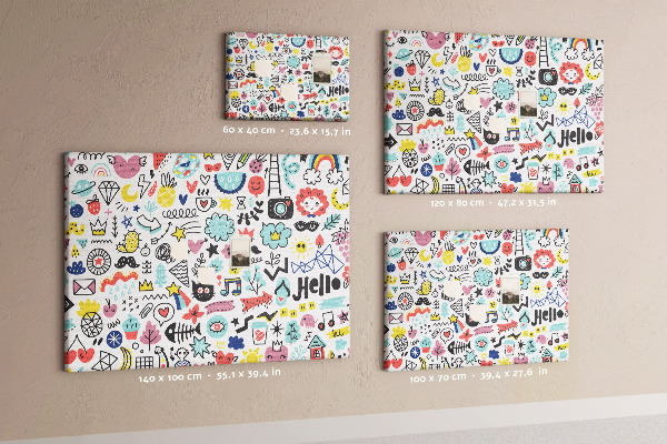 Bilder mit Korkrückwand farbenfrohe Muster mit gezeichneten Motiven