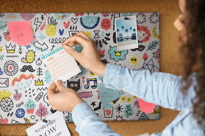 Bilder mit Korkrückwand farbenfrohe Muster mit gezeichneten Motiven