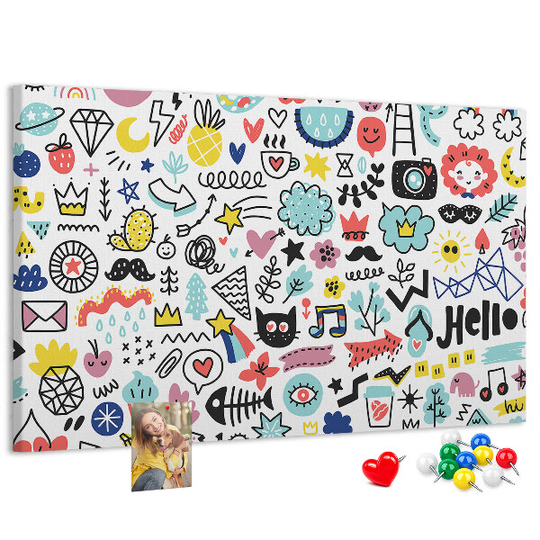 Bilder mit Korkrückwand farbenfrohe Muster mit gezeichneten Motiven