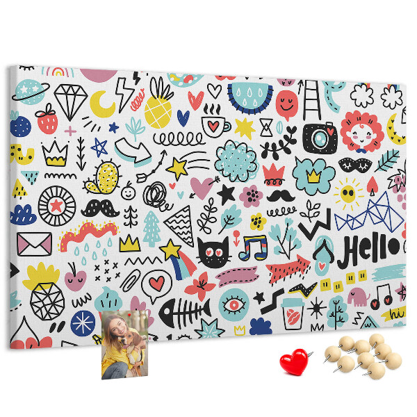 Bilder mit Korkrückwand farbenfrohe Muster mit gezeichneten Motiven