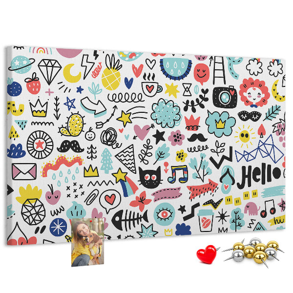 Bilder mit Korkrückwand farbenfrohe Muster mit gezeichneten Motiven