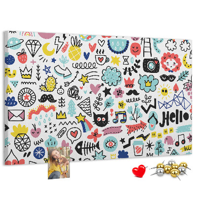 Bilder mit Korkrückwand farbenfrohe Muster mit gezeichneten Motiven