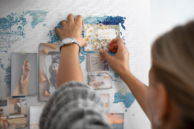 Korkbild abstrakte Weltkarte in Blautönen