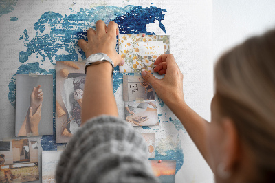 Korkbild abstrakte Weltkarte in Blautönen