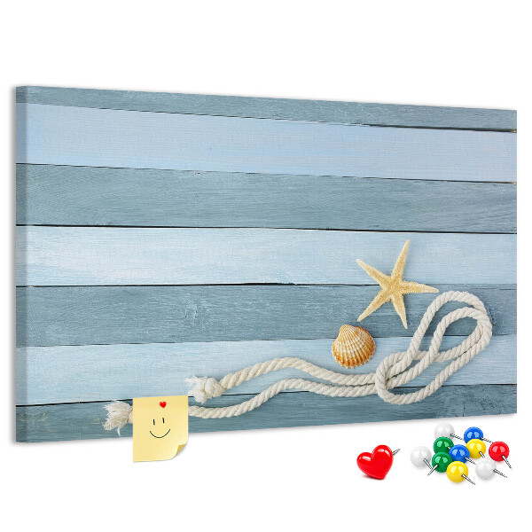 Korkbild Meereslandschaft mit Muscheln und Schnur