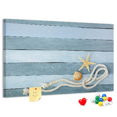 Korkbild Meereslandschaft mit Muscheln und Schnur