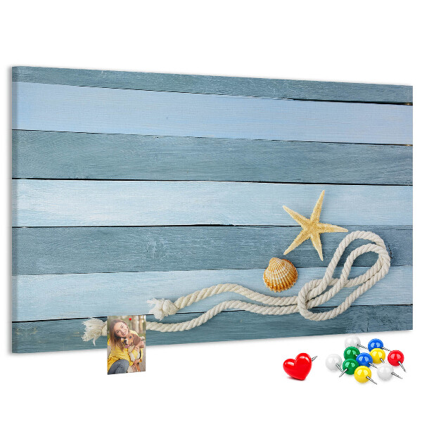 Korkbild Meereslandschaft mit Muscheln und Schnur