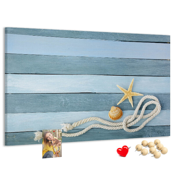 Korkbild Meereslandschaft mit Muscheln und Schnur