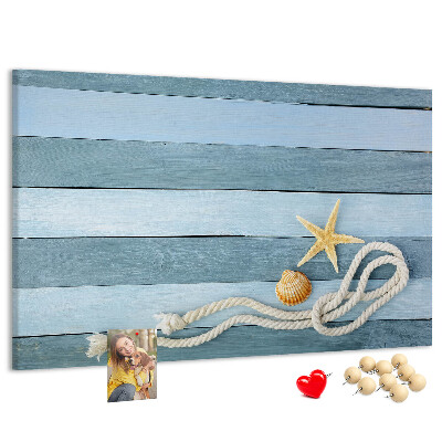 Korkbild Meereslandschaft mit Muscheln und Schnur