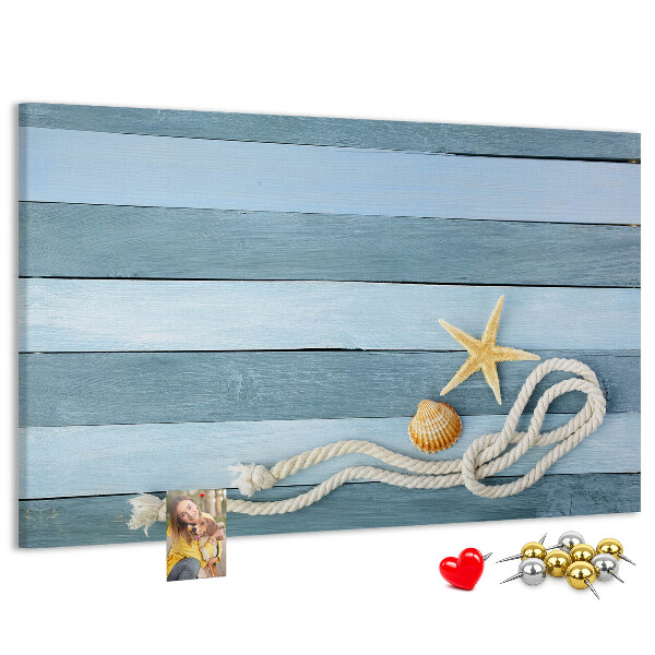 Korkbild Meereslandschaft mit Muscheln und Schnur