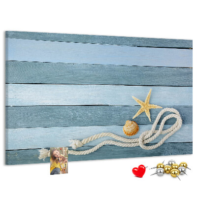 Korkbild Meereslandschaft mit Muscheln und Schnur