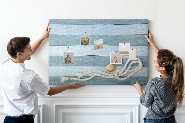 Korkbild Meereslandschaft mit Muscheln und Schnur