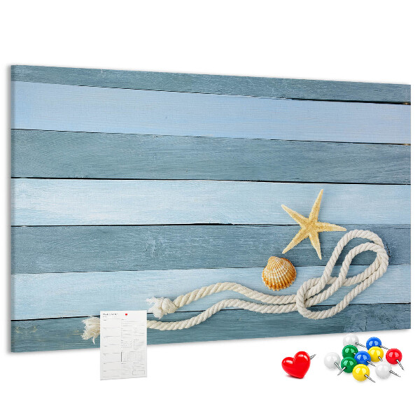 Korkbild Meereslandschaft mit Muscheln und Schnur