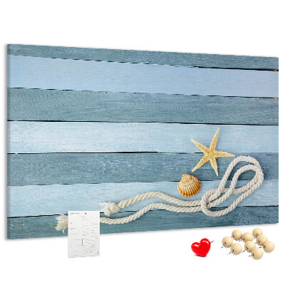 Korkbild Meereslandschaft mit Muscheln und Schnur