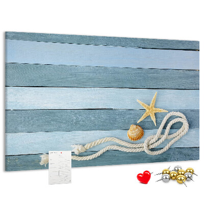 Korkbild Meereslandschaft mit Muscheln und Schnur