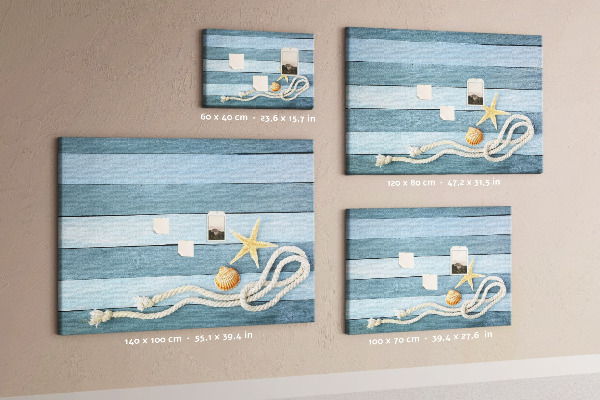 Korkbild Meereslandschaft mit Muscheln und Schnur