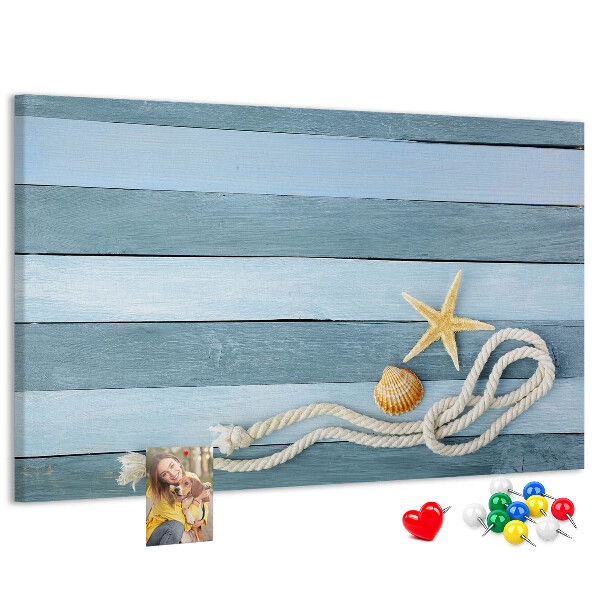 Korkbild Meereslandschaft mit Muscheln und Schnur
