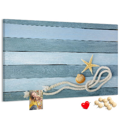 Korkbild Meereslandschaft mit Muscheln und Schnur