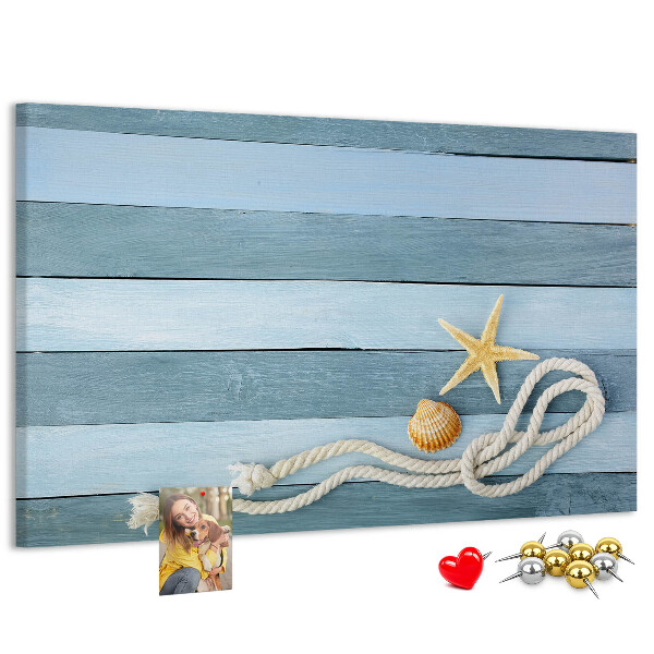Korkbild Meereslandschaft mit Muscheln und Schnur