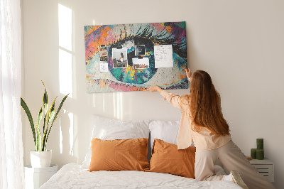 Wandbild mit Korkrückwand farbenfrohes Auge mit dynamischen Pinselstrichen