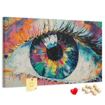 Wandbild mit Korkrückwand farbenfrohes Auge mit dynamischen Pinselstrichen