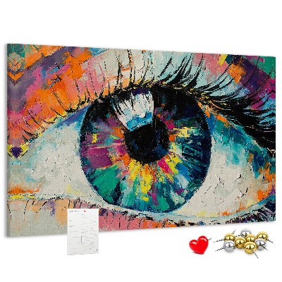 Wandbild mit Korkrückwand farbenfrohes Auge mit dynamischen Pinselstrichen