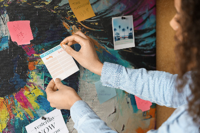 Wandbild mit Korkrückwand farbenfrohes Auge mit dynamischen Pinselstrichen