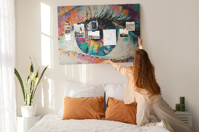 Wandbild mit Korkrückwand farbenfrohes Auge mit dynamischen Pinselstrichen
