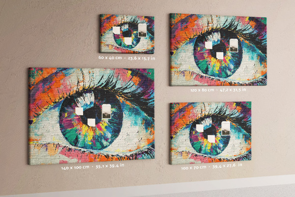 Wandbild mit Korkrückwand farbenfrohes Auge mit dynamischen Pinselstrichen