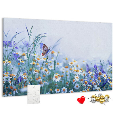 Kork-Pinnwand mit Wiesenmotiv, Schmetterlingen und Blumen