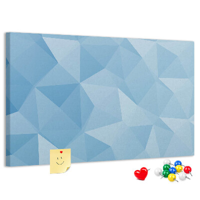 Korkbild mit geometrischen blauen Dreiecken in verschiedenen Schattierungen
