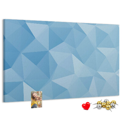 Korkbild mit geometrischen blauen Dreiecken in verschiedenen Schattierungen