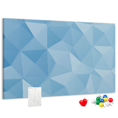 Korkbild mit geometrischen blauen Dreiecken in verschiedenen Schattierungen