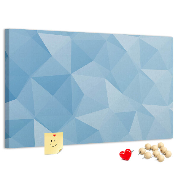 Korkbild mit geometrischen blauen Dreiecken in verschiedenen Schattierungen