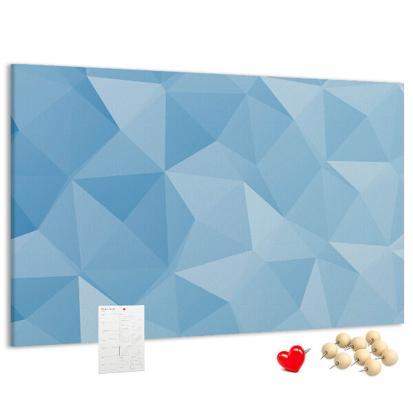 Korkbild mit geometrischen blauen Dreiecken in verschiedenen Schattierungen