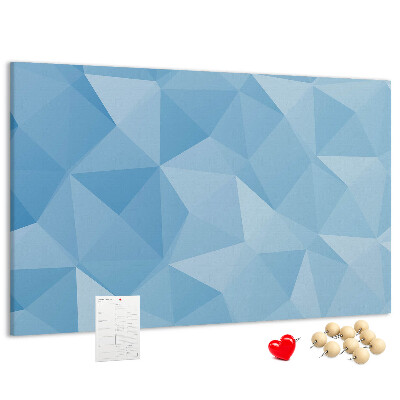 Korkbild mit geometrischen blauen Dreiecken in verschiedenen Schattierungen