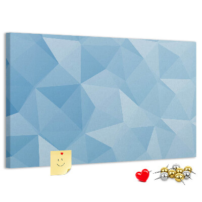 Korkbild mit geometrischen blauen Dreiecken in verschiedenen Schattierungen